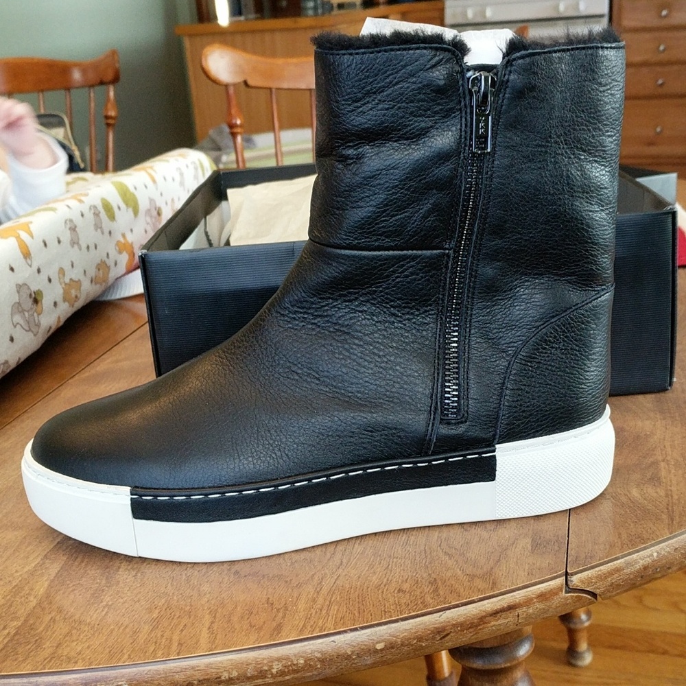 J Slides black leather shoe